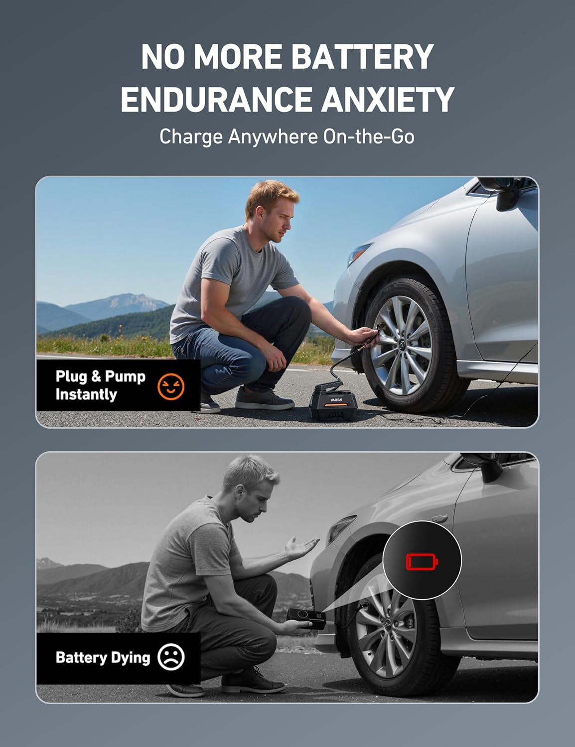 AstroAI Tire Inflator Portable Air Compressor Tire Air Pump for Car Tires - Car Accessories, 9.8Ft 12V DC-Powered Auto Pump with Digital Pressure Gauge, LED Light for Bicycle, Balloons, Orange