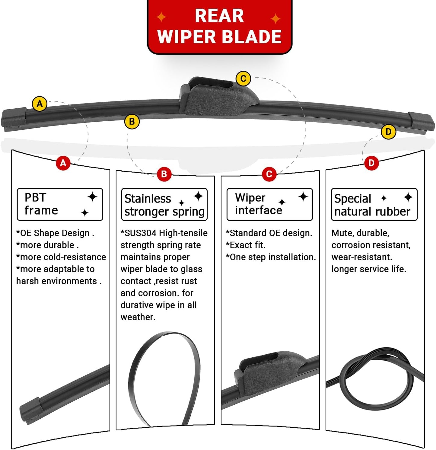 Windshield Wiper Blades Replacement for Kia Niro 2017 2018 2019 2020 2021 2022 Original Factory Quality Front Rear Wipers Blade Set for My Car - 26" 16" 12" (Pack of 3)