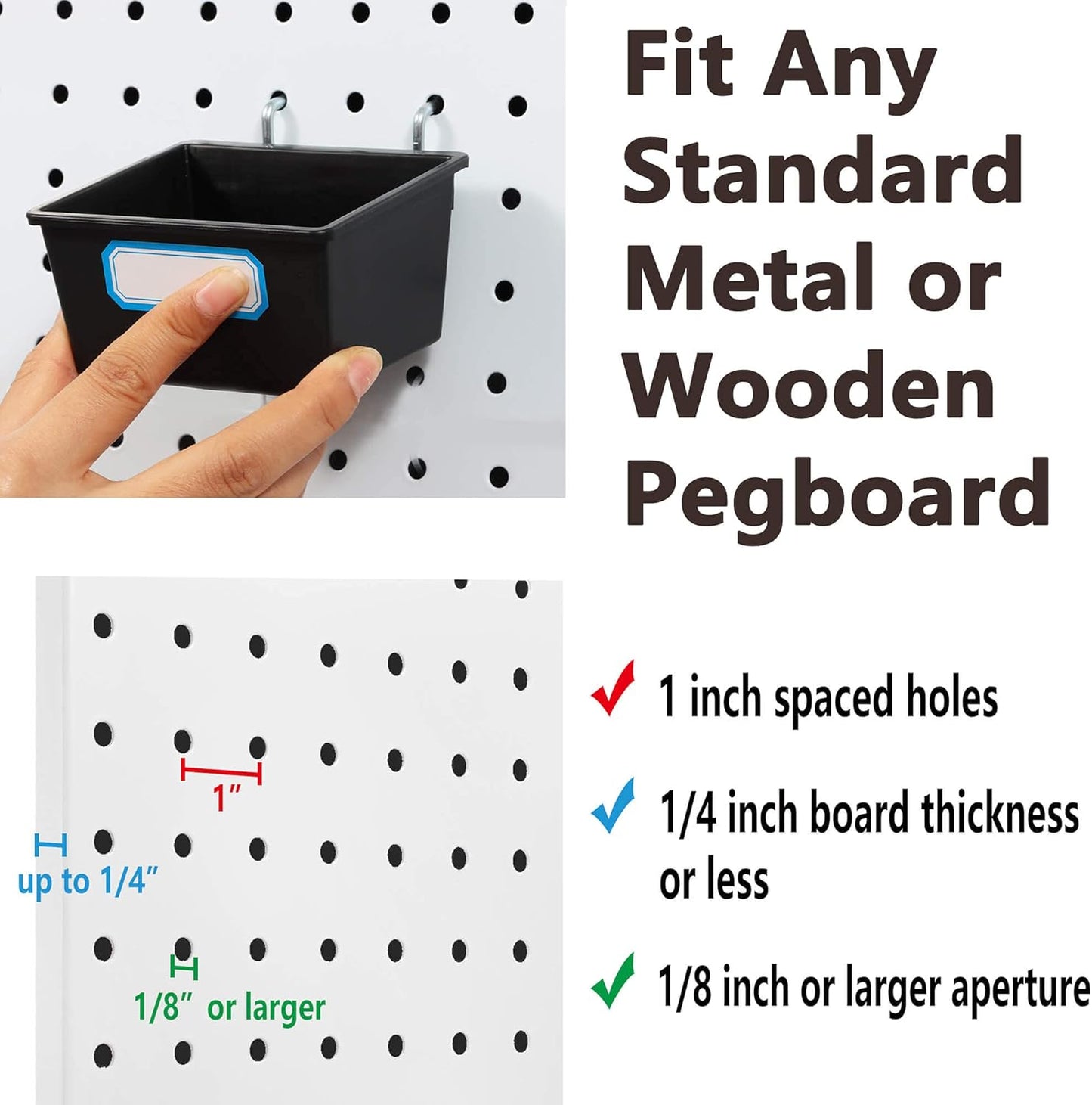 FRIMOONY 16 Pack Pegboard Bins with Hooks and Labels, for Organizing Accessories, Black