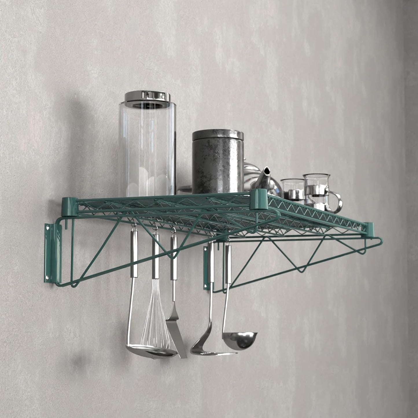 18" x 36" Green Epoxy Wire Wall Mount Shelf