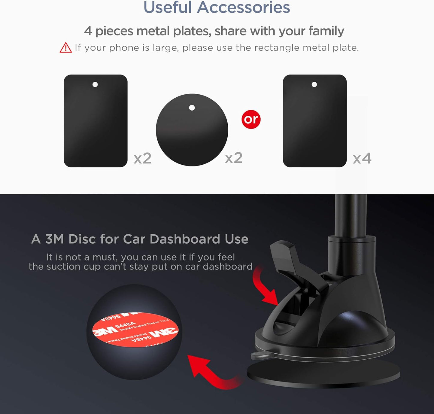 IPOW Long Arm Universal Magnetic Cradle Windshield Dashboard Cell Phone Mount Holder with 4 Metal Plates, Soft Firm Goose Arm & Enhanced Suction Cup