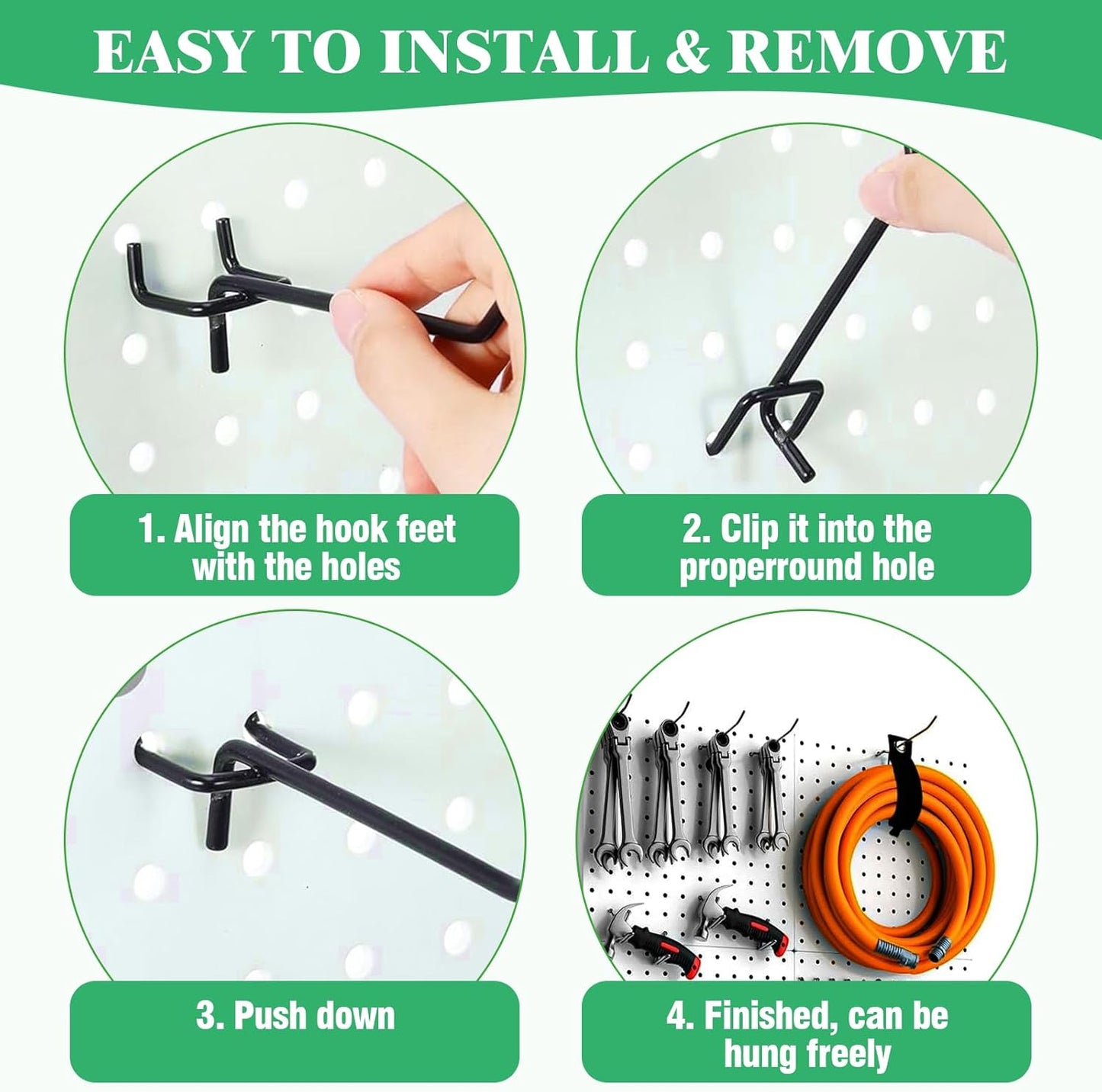 50Pcs 2"/5CM Pegboard Hooks Assortment Set, Metal Peg Board Hooks with 2.5mm Hole Pitch 4mm Wire Diameter Slatwall Hanging Hook for Garage Organization Wall Hanging (Black)