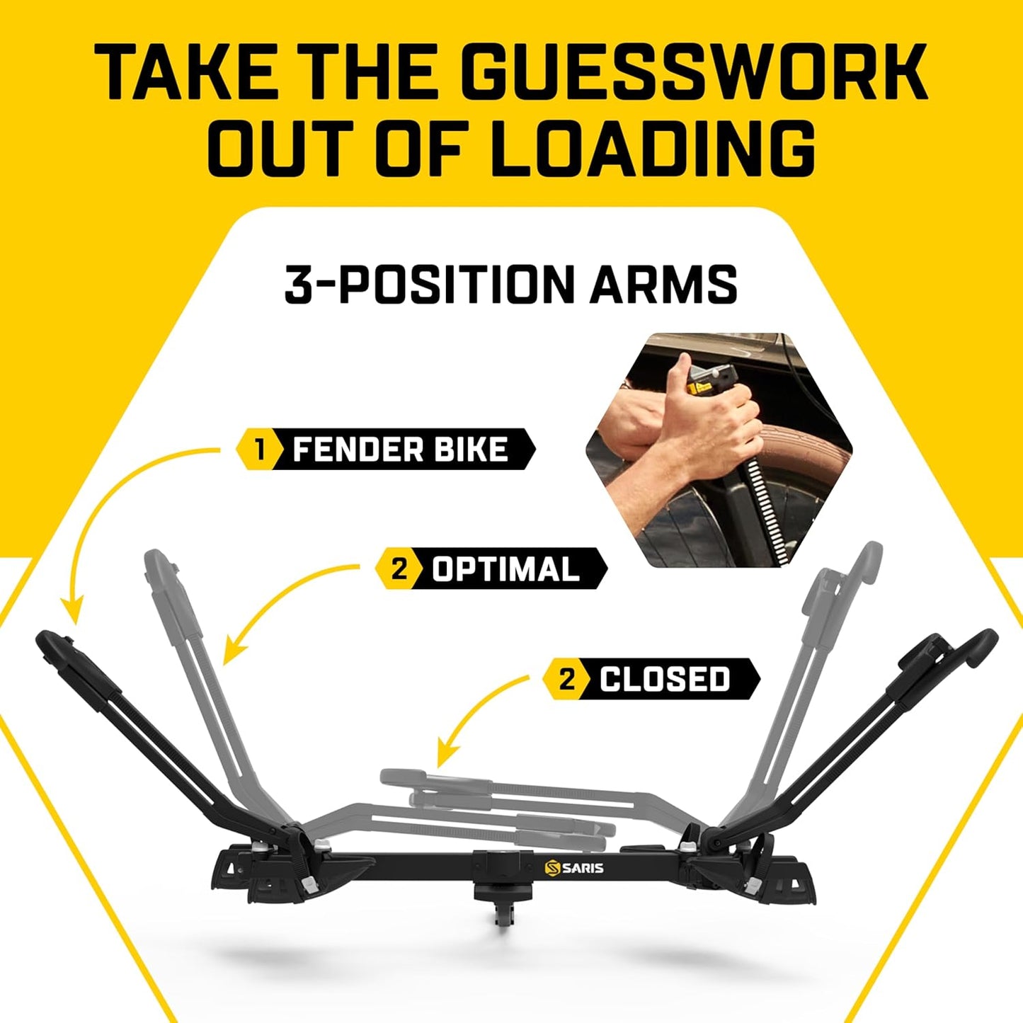 Saris SuperClamp G3 2-Bike HD Hitch Rack – Lightweight Platform Bike Carrier for Car, SUV, Truck – Tilting Design, Secure Wheel Clamping, Fits Road, Mountain, E-Bikes – 2" Hitch Receiver