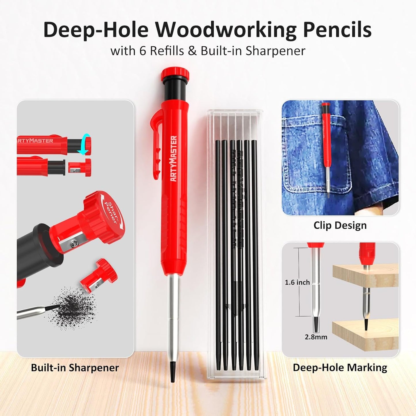 3.8"Mini 3D Multi-Angle Measuring Square Ruler, WT102A High Precision Hole Scribing Woodworking Tools, 0-90° Aluminum Alloy Carpenter Square Wood Working Tools, Carpenter Pencils 6 Refills.