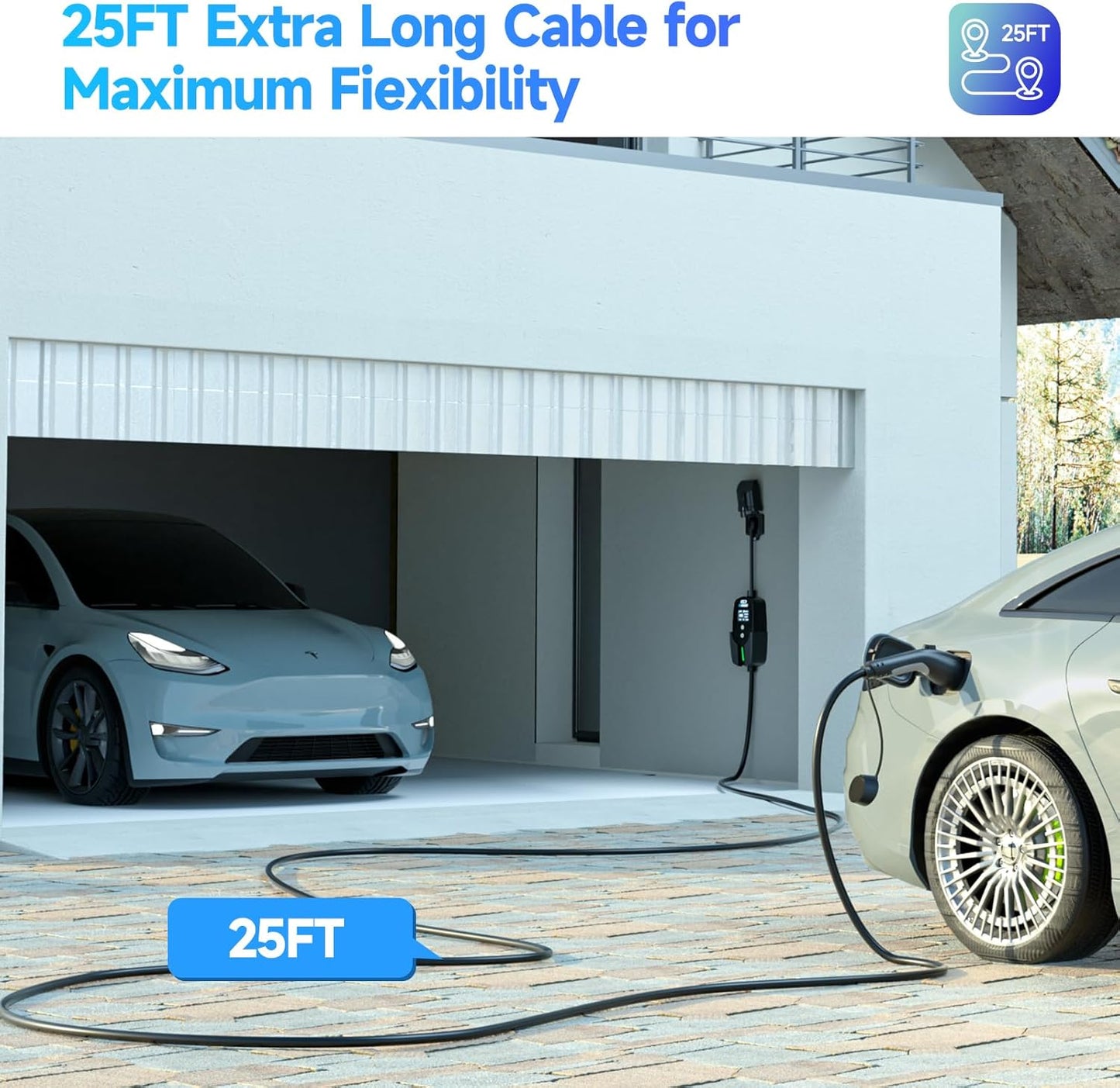 Level 2 EV Charger 40Amp, 240V 9.6KW Portable Electric Vehicle Charging Stations with NEMA 14-50P, 25FT Cable Adjustable Current/Timing Delay Home Electric Car Charger for J1772 BEVs/PHEVs