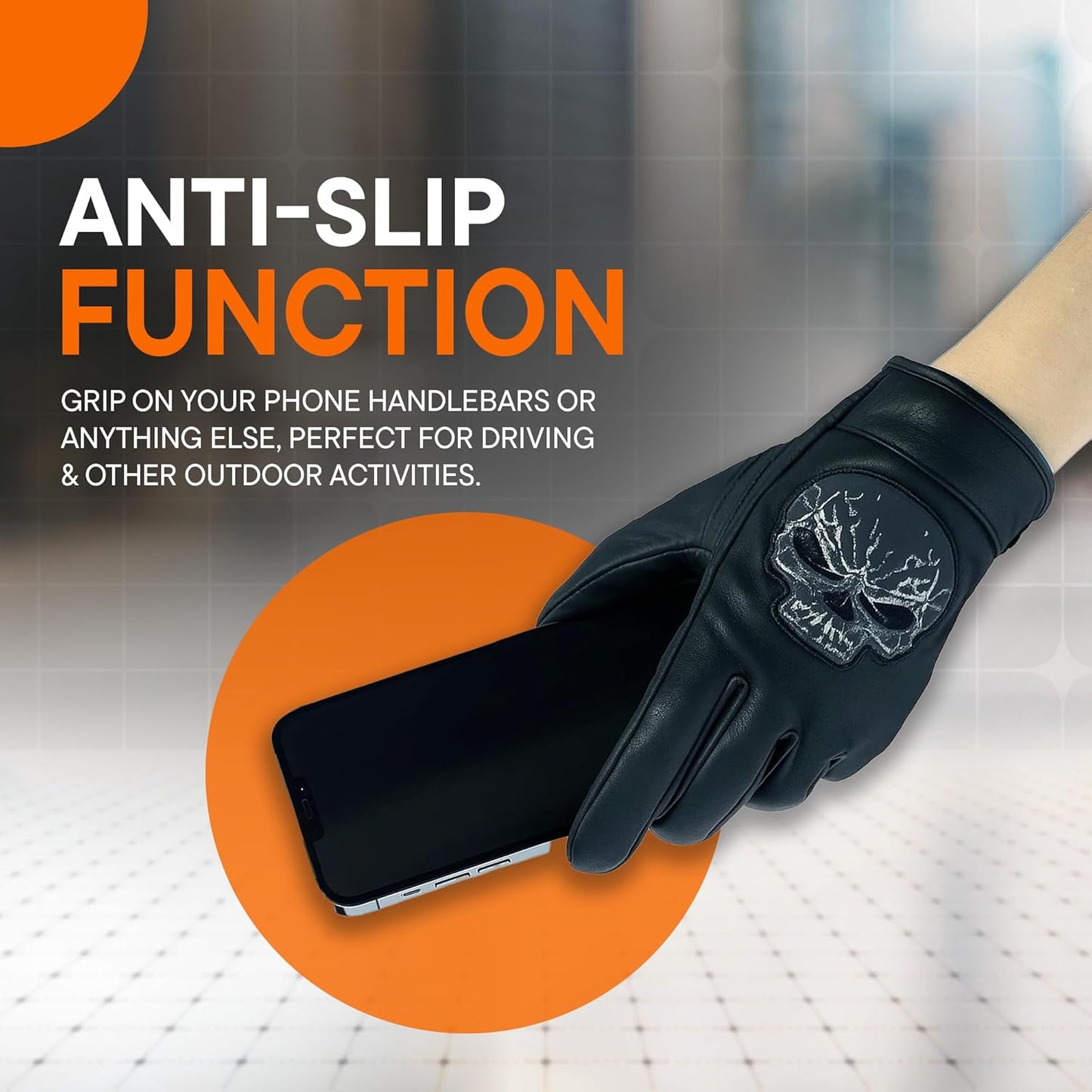 Daniel Smart Men's Motorcycle Leather Gloves with Reflective Skull Short Glove & Touch Screen Fingertips