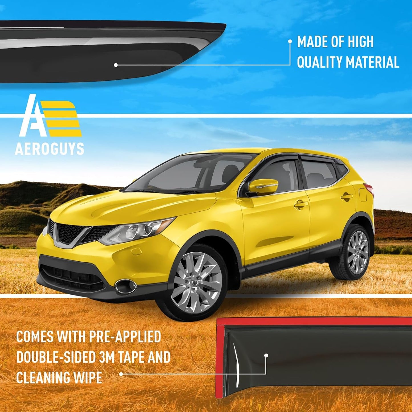 Extra Durable Window Deflectors Tape-On Window Visors Rain Guards Fit for Nissan Rogue Sport 2017-2022, Sun Visors, Wind Vent for Shades, Exterior Car Accessories - 6pcs. AG0224