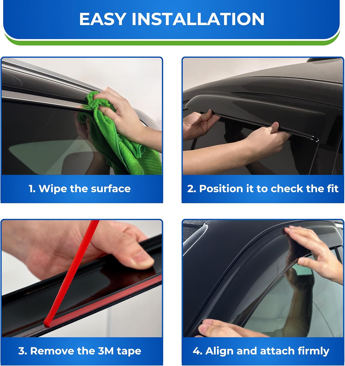 KPY Window Visors Compatible with Hummer H2 2003-2009, 4PC Rain Guard Side Vent Deflectors Tape-On Style, 2003 2004 2005 2006 2007 2008 2009