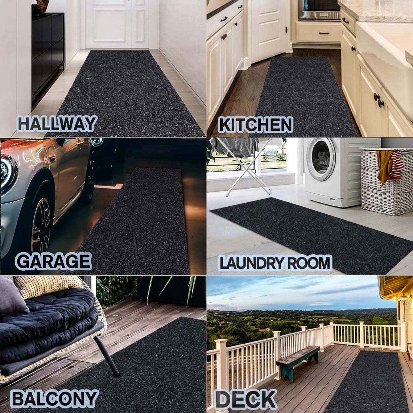 Custom Size Backed Non-Slip Area Rugs Runner, Easy Clean, Waterproof Runner Rugs for Hallway Entryway, Kitchen, Laundry, 4FT x 24FT, Black