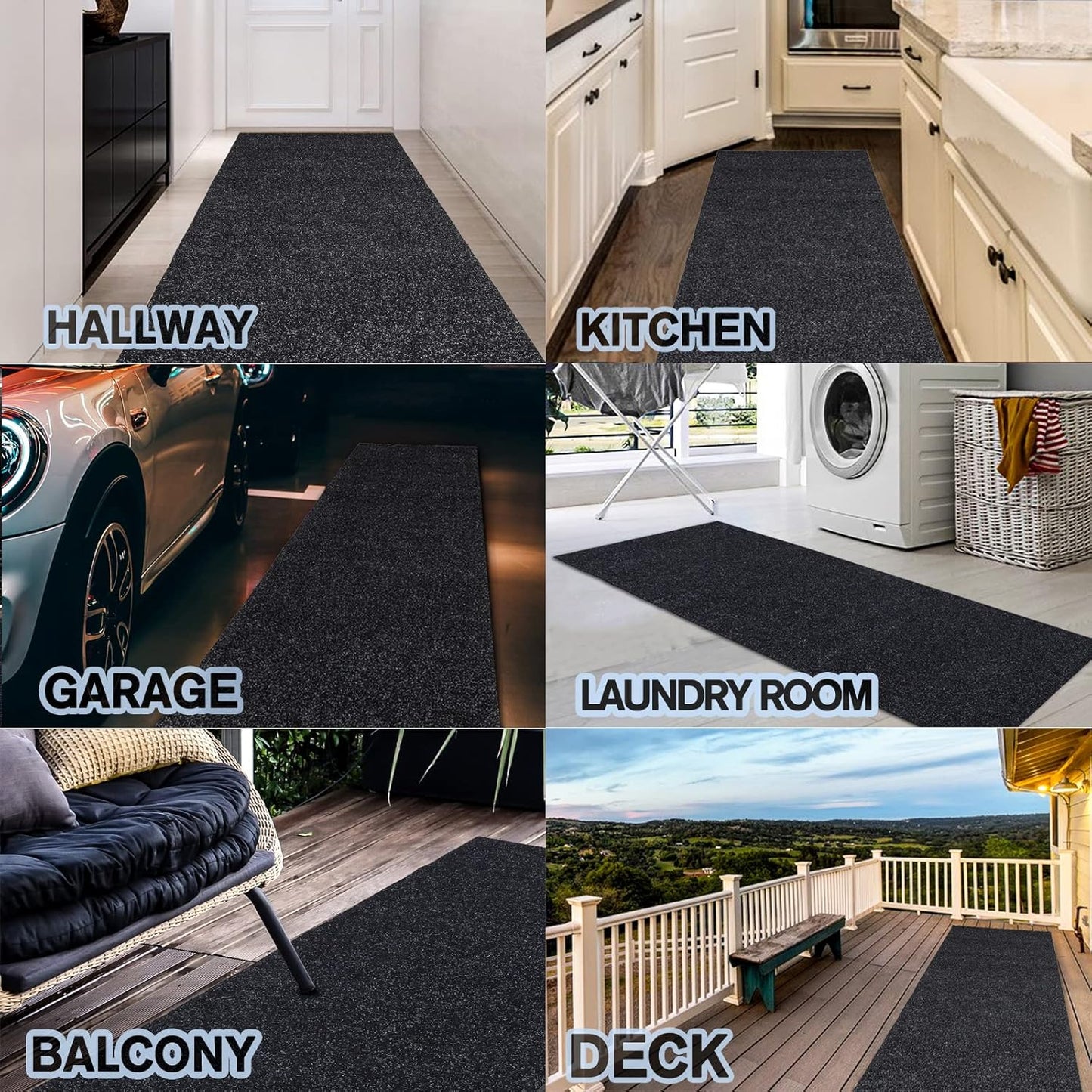 Custom Size Backed Non-Slip Area Rugs Runner, Easy Clean, Waterproof Runner Rugs for Hallway Entryway, Kitchen, Laundry, 3FT x 19FT, Black