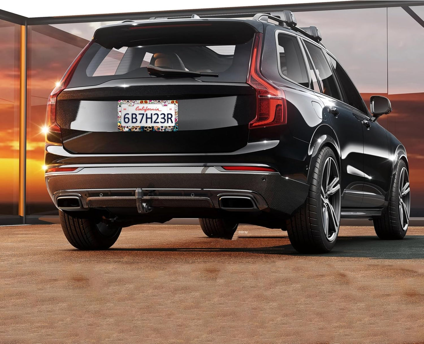 Sugar Skull License Plate Frame Skeleton Flowers License Plate Holders Funny Stainless Steel Auto Accessory Bracket 2 Hole with Screws Universal Us Car License Plate Frames 6x12 Inch for Women Men