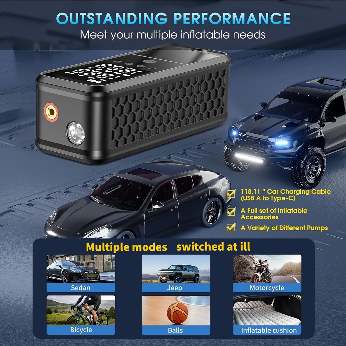 Tire Inflator Portable Air Compressor, 160 PSI Air Pump for Car Tires with Digital Pressure Gauge, Bike Tire Pump with LED Light Portable Tire Inflator for Car (Dark Gray)