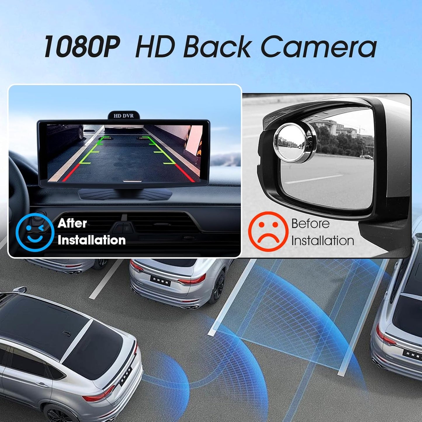 9.26" Wireless CarPlay & Android Auto Screen for Car, 10 Inch Portable Car Stereo with 1080P Dash Cam Front and Rear, Backup Camera, Bluetooth, GPS Navigation, FM Transmitter, Plug and Play