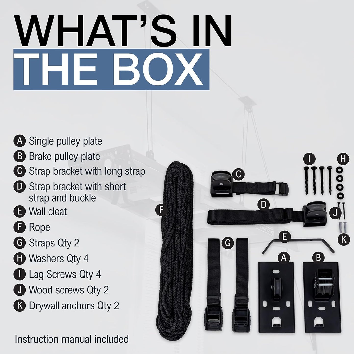 StoreYourBoard Ladder Storage Ceiling Pulley System, Garage Mount Hoist, Heavy Duty Hanging Organizer Holds 150 lbs