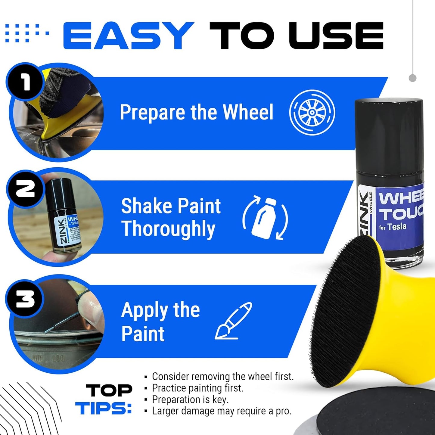 Premium Tesla Wheel Curb Rash Repair Kit for Model 3 20-inch Charcoal Grey Uberturbine Performance Rims - DIY Kit with Color-matched Touch Up Paint - Made in USA