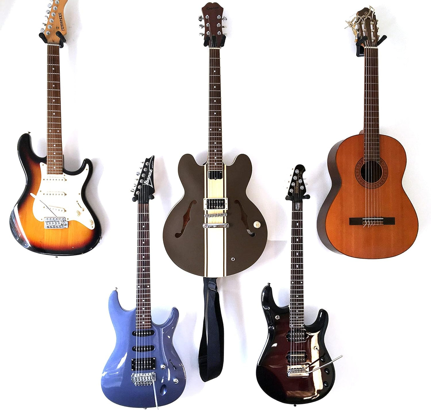 Guitar Wall Mount Hanger, 4-Pack Real Hardwood Guitar Hanger for Wall, Guitar Hook Holder Stand for Bass Electric Acoustic Guitar Ukulele (Black Metal)