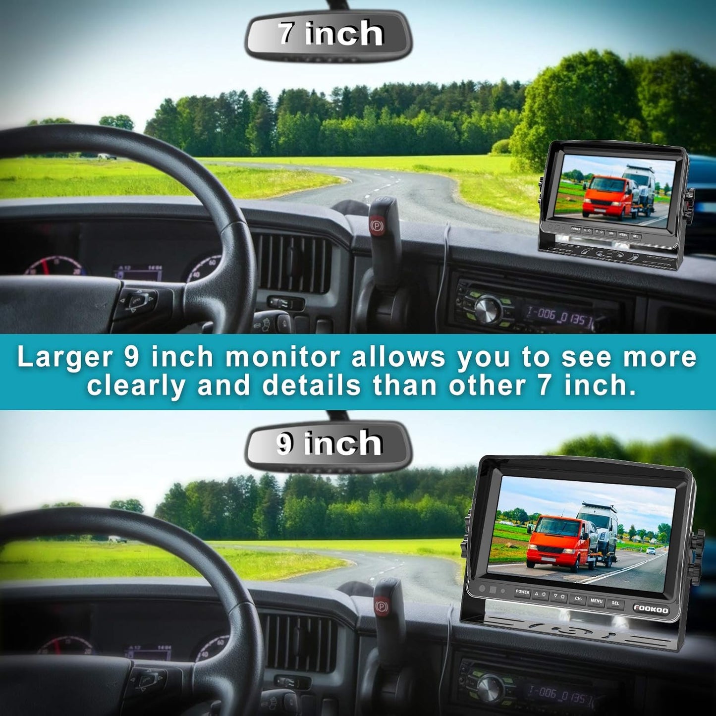 Fookoo Ⅱ HD Backup Camera System Kit, 9''1080P Reversing Monitor+IP69 Waterproof Rear View Camera, Sharp CCD Chip, 100% Not Wash Up, Truck/Semi Trailer/Box Truck/RV (DY901-Wired)