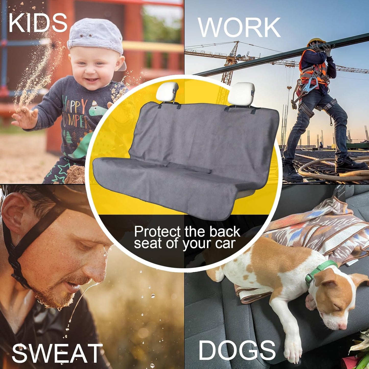 Back Seat Cover for Car Trucks Van SUV,Waterproof Rear Bench Towel Seat Covers for Dogs and Kids,Automotive Backseat Protector (Grey)