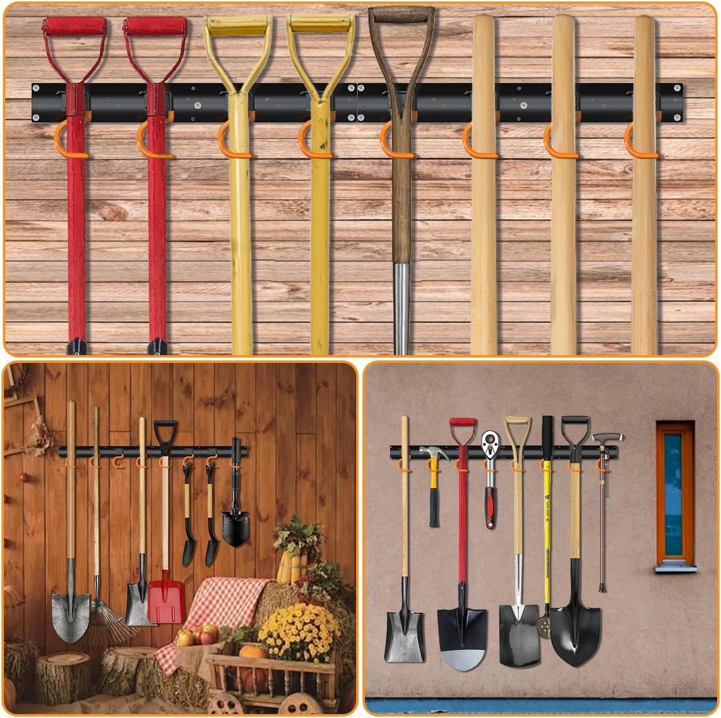 3-H 24×16" All Metal Garden Tool Organizer Wall Mount, Broom Holder Wall Mount for Garage, Shed, Garden, Basement Hanging and Organizing Rake, Mop, Shovel, Hose (24Pack)