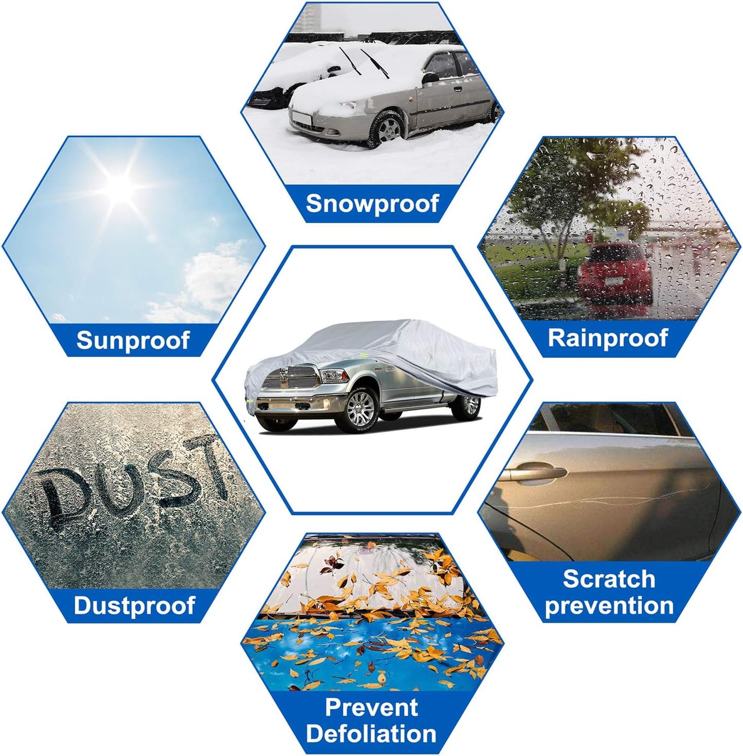 KouKou Truck Cover Waterproof All Weather, 6 Layers Full Pickup Cover, Universal Fit for Chevy C10, Ford F100, RAM 1500, Sierra 1500, Silverado 1500 Regular Cab Single Cab Truck. (up to 210 inches)