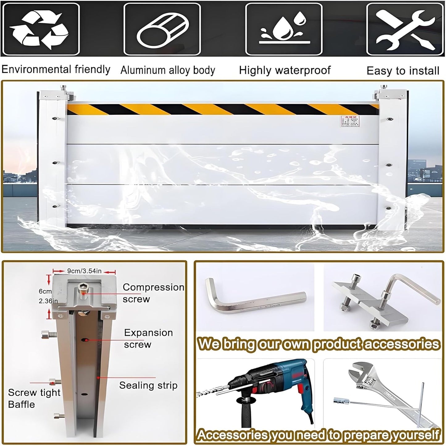 Flood Barriers for Home Exterior,Aluminum Alloy Outdoor Garage Doors Water Barriers for Flooding(H39.4Inch,L6FT)