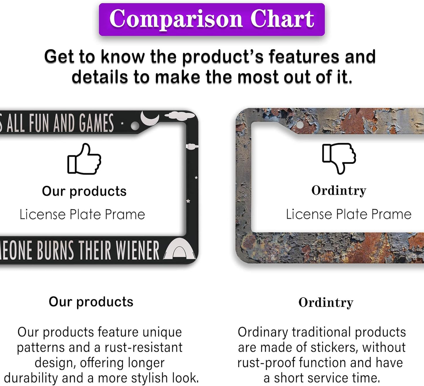 License Plate Frames License Plate Covers It’s All Fun and Games Until Someone Burns Their Wiener Camping Aluminum Metal Car Accessory 2 Pack with Screw Covers Set