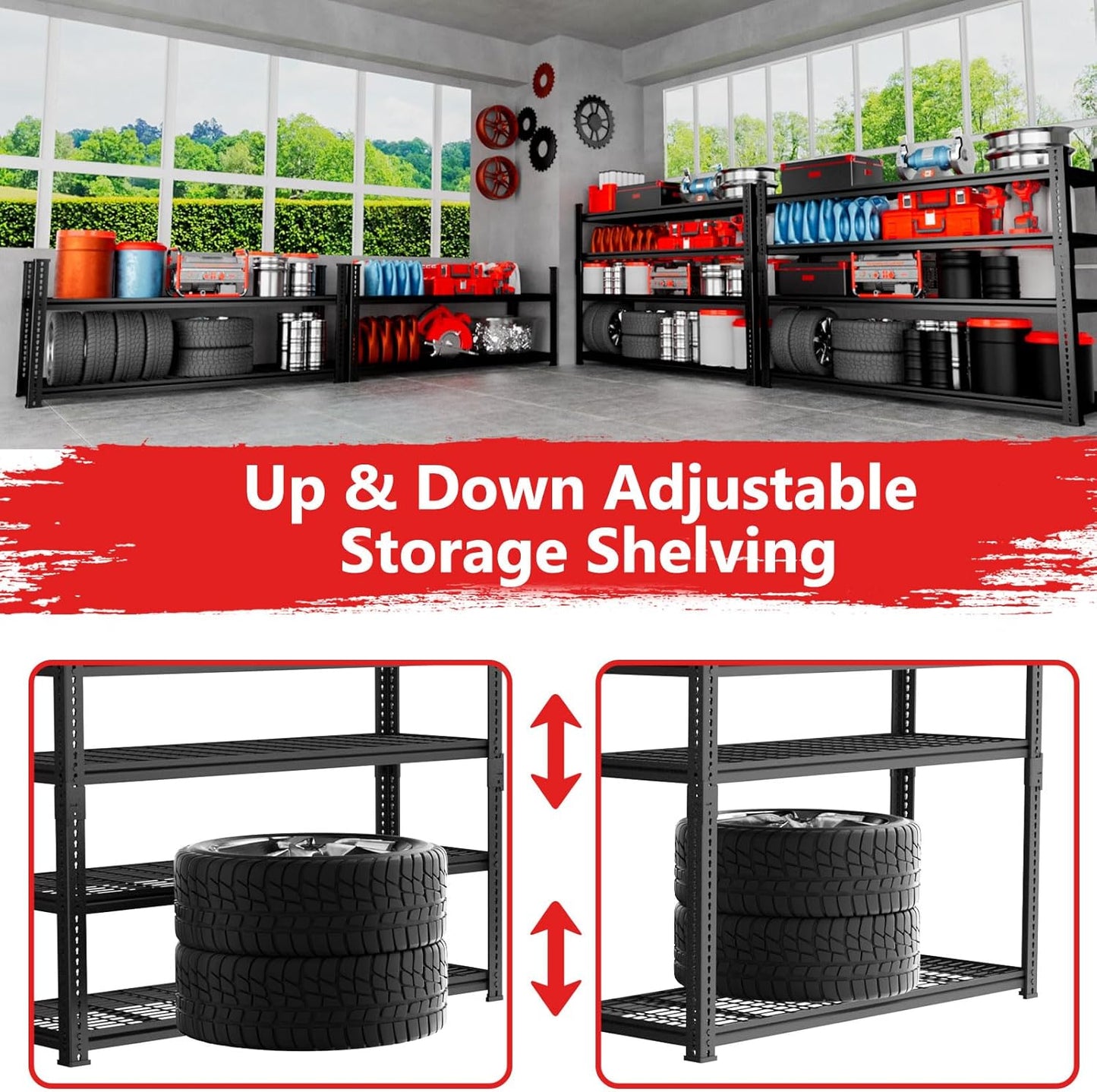 Storage Shelves 3PCS, Garage Shelving Heavy Duty 2640LBS Capacity, 48"L x 18"W x 60"H Adjustable Metal Shelving Organizer Wire Rack, 4 Tier Utility Shelf Unit for Pantry Closet Warehouse Organization