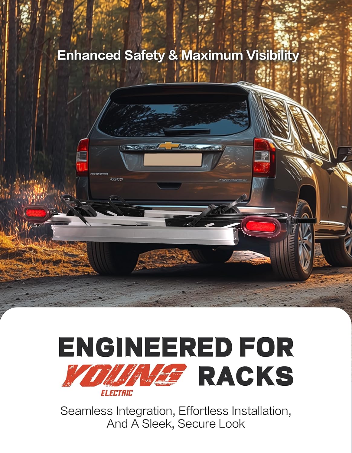 Young Bike Rack Brake Light & Plate Kit, 6 Inch 10LEDs Oval Red LED Tail Light 2PCS, FMVSS108 Certified, Waterproof Stop Turn Signal Tail Lights. Fits Young Hitch Racks, Add-on Attachment