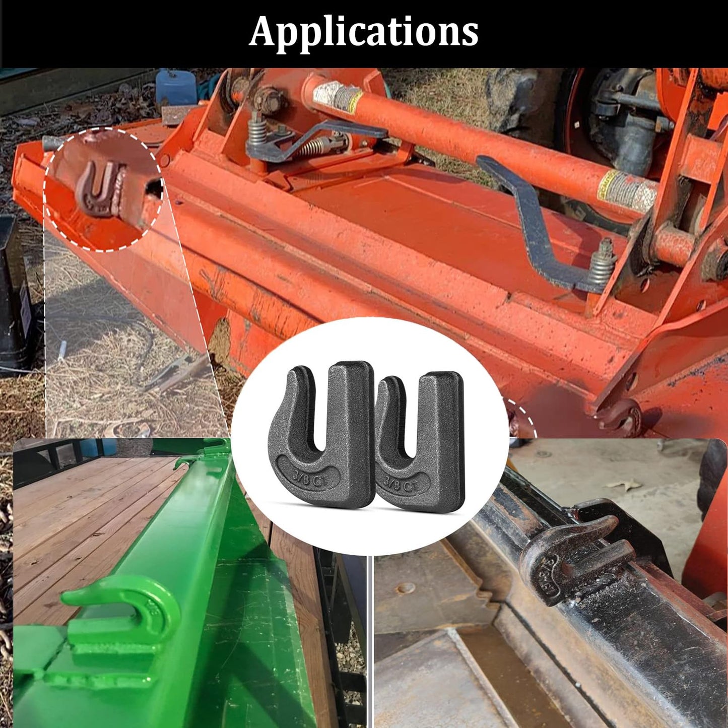 3/8 inch Weld On Grab Hooks, 4PCS Heavy Duty Clevis Grab Hook, G70 Tractor Bucket Hooks Great for Car, Truck, Tractors, Loader Bucket Forklift Trailer