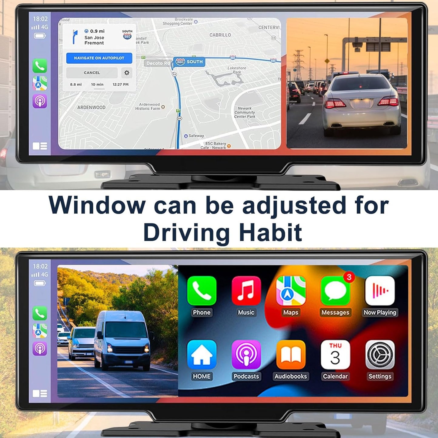 Wireless Car Stereo CarPlay Screen with 4K Dash Cam, 10.26" Apple Carplay & Android Auto Screen with 1080P Backup Camera/GPS Navigation/Mirror Link/Voice Control/Bluetooth
