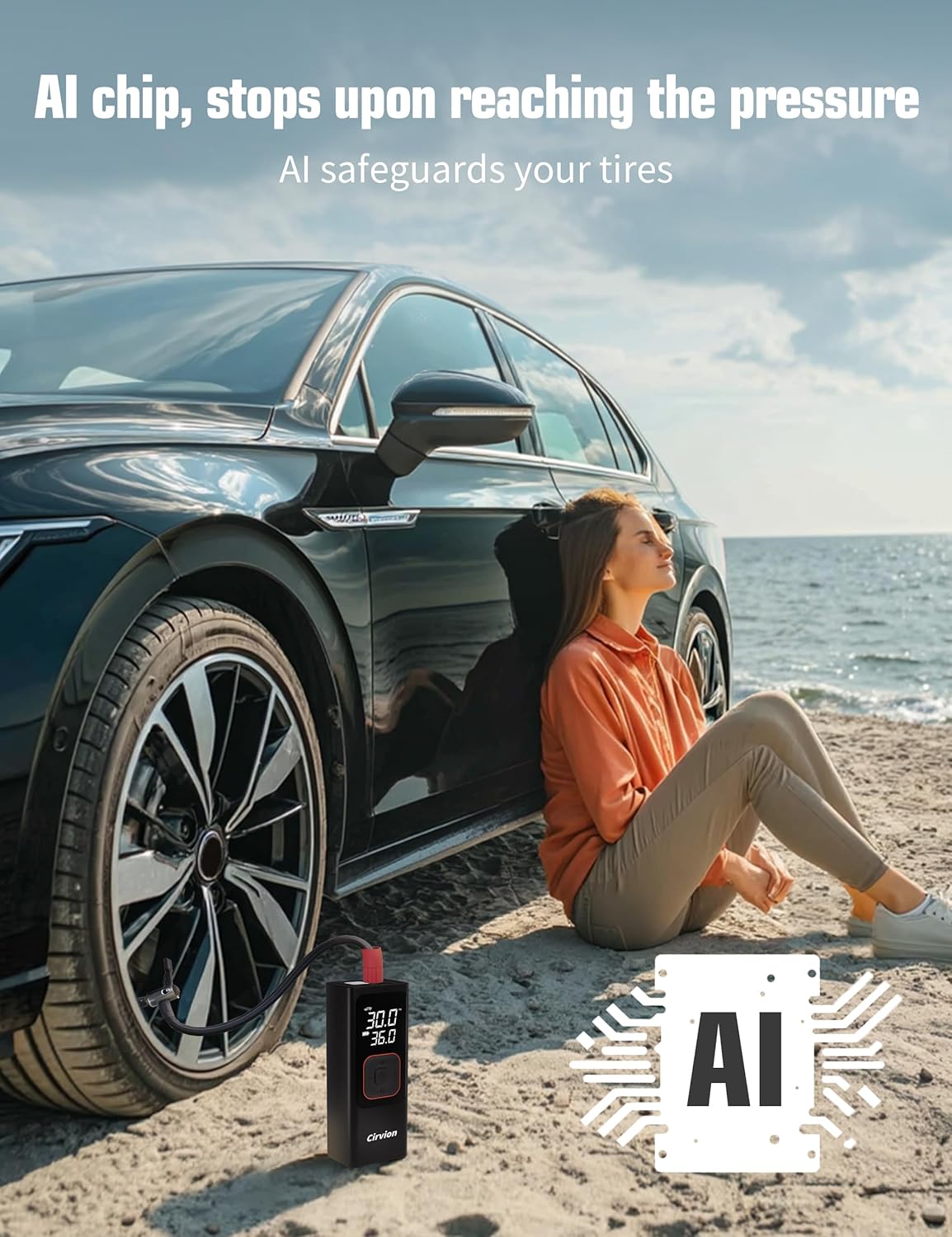 Tire Inflator Portable Air Compressor, 3X Faster 25000mAh 160 PSI Air Pump for Car Tires- Cordless, with Pressure Gauge, LED Light & Digital Display, for Car, Pickup, Truck, Motor, E-Bike and More