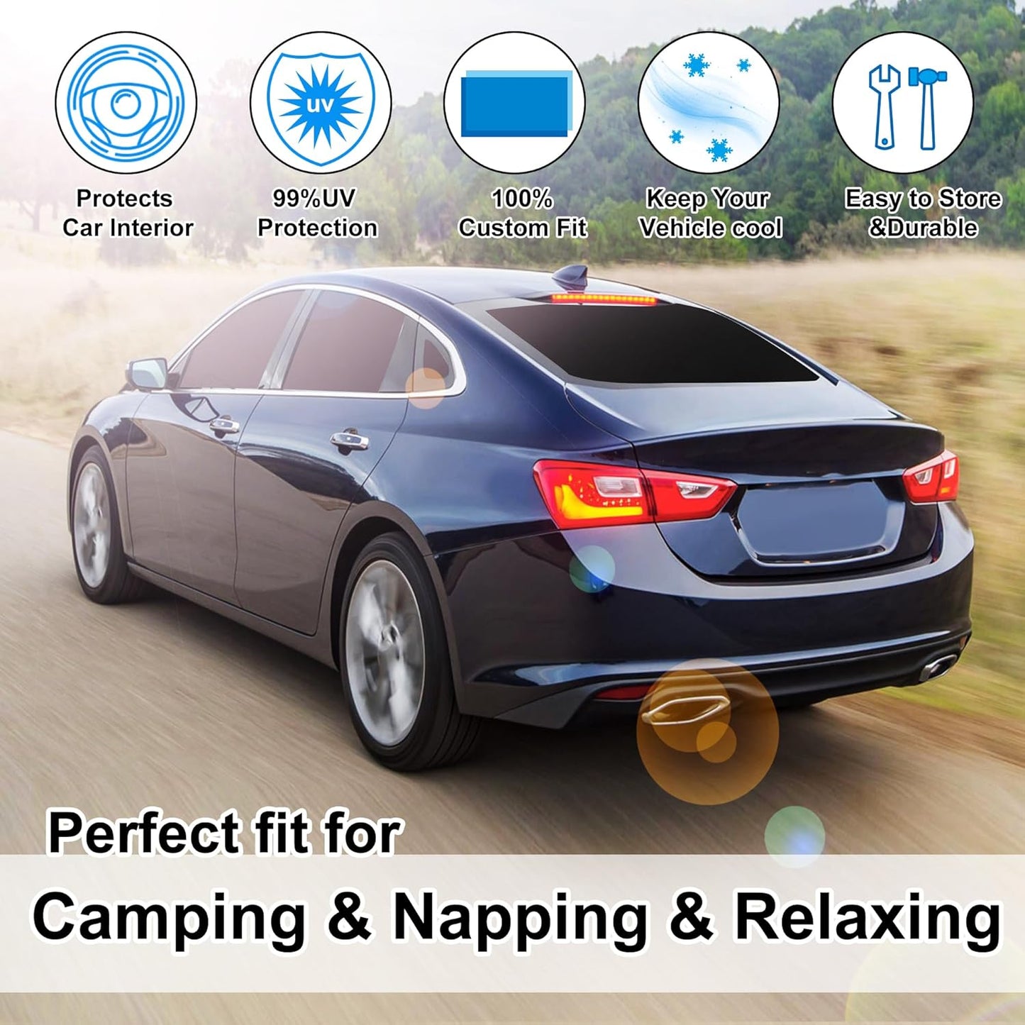 TINGLU Window Shades for Chevrolet Malibu 2016-2025 Accessories Side Full Windows Cover Camping Rear Triangular Windshield Sun Shade Sun UV Rays Privacy Protection 8PCS