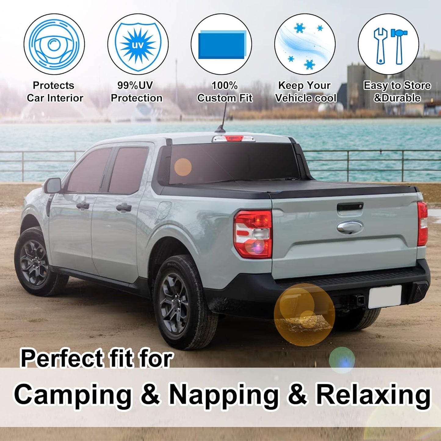 TINGLU Window Shades for Ford Maverick 2022-2024 2025 Accessories Car Side Full Windows Rear Triangular Windshield Sun Shade Sun UV Rays & Privacy Protection for Camping 6PCS