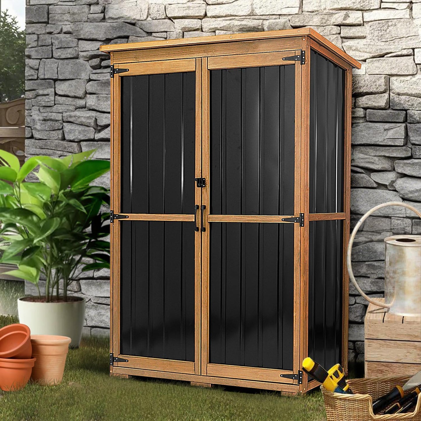 Outdoor Storage Cabinet Waterproof, Outside Cabinets Weatherproof with Shelves, Garage Storage Cabinet Patio Backyard Garden Storage Shed Tool Organizer