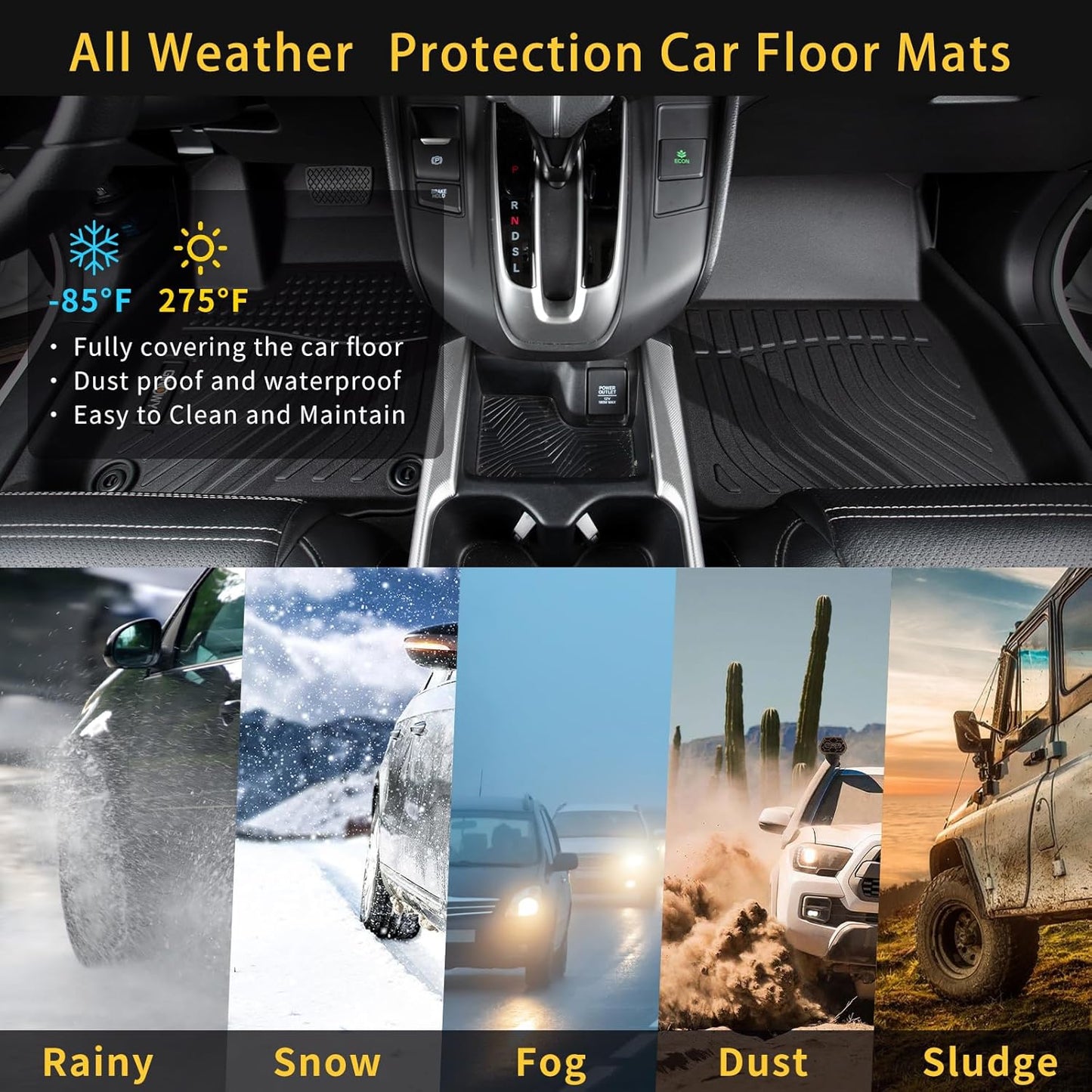 GINOWY-Floor Mats & Cargo Liner for Mitsubishi Outlander 2022-2024 2025(Only Gasoline Models), TPE All Weather Outlander Car Mats, Non-Slip Trunk Mat Easy to Clean Floor Liners Accessories Black