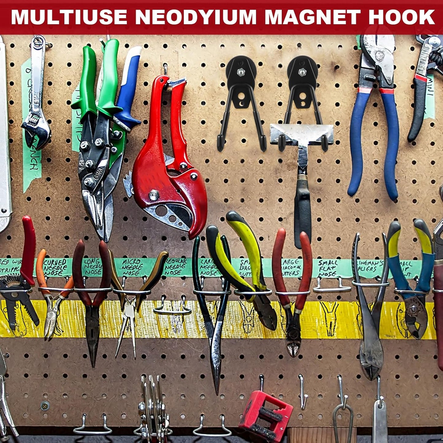 Landhoow Large Magnetic Hooks Heavy Duty Garage Magnet Hooks Strong Storage Utility Magnetic Hangers with Anti Slip Rubber Coating for Indoor and Outdoor Hanging(Black,4 Pcs)