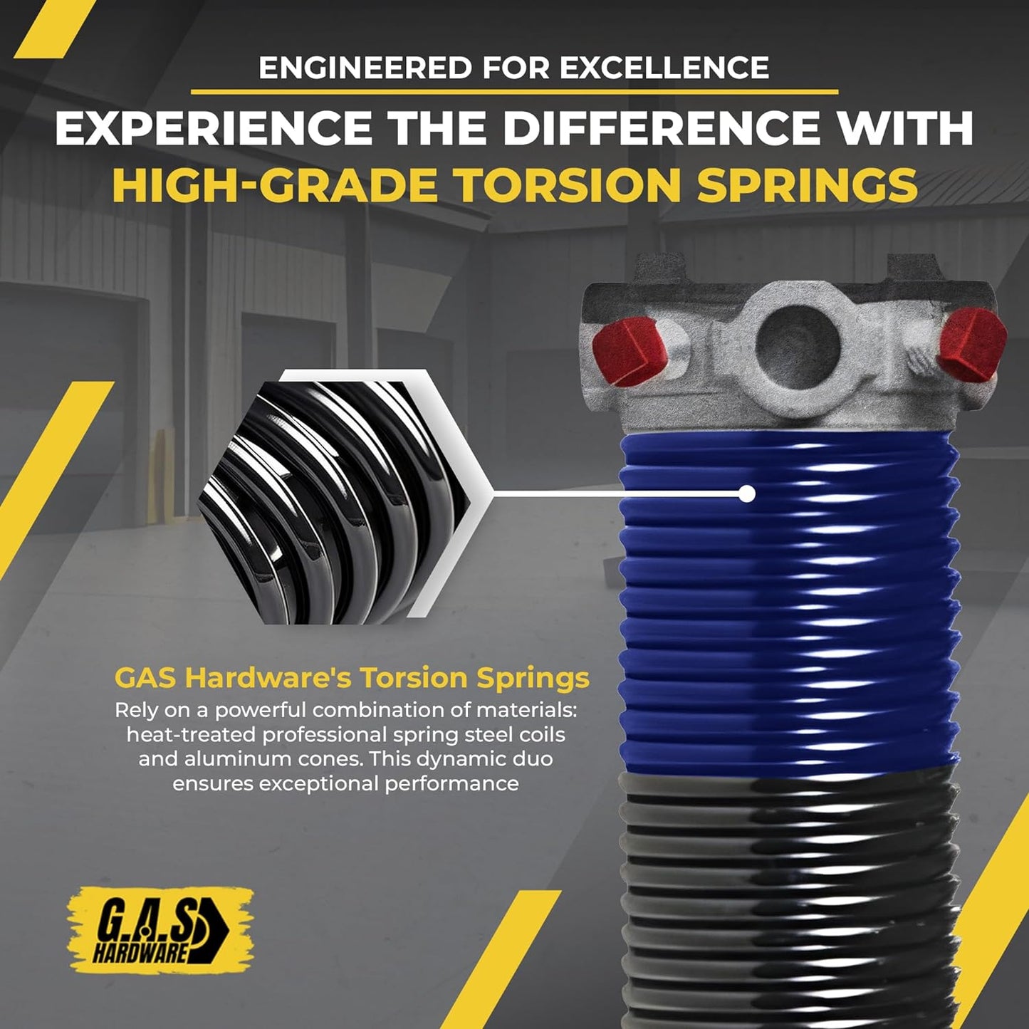 Garage Door Torsion Spring 262x2x39 Torsion Spring for Right Side of Garage Door with 1" Steel Bearing, Gloves, and Winding Bars Precision E-Coating 5-Year Warranty Minimum 30,000 Cycles (Black Cone)
