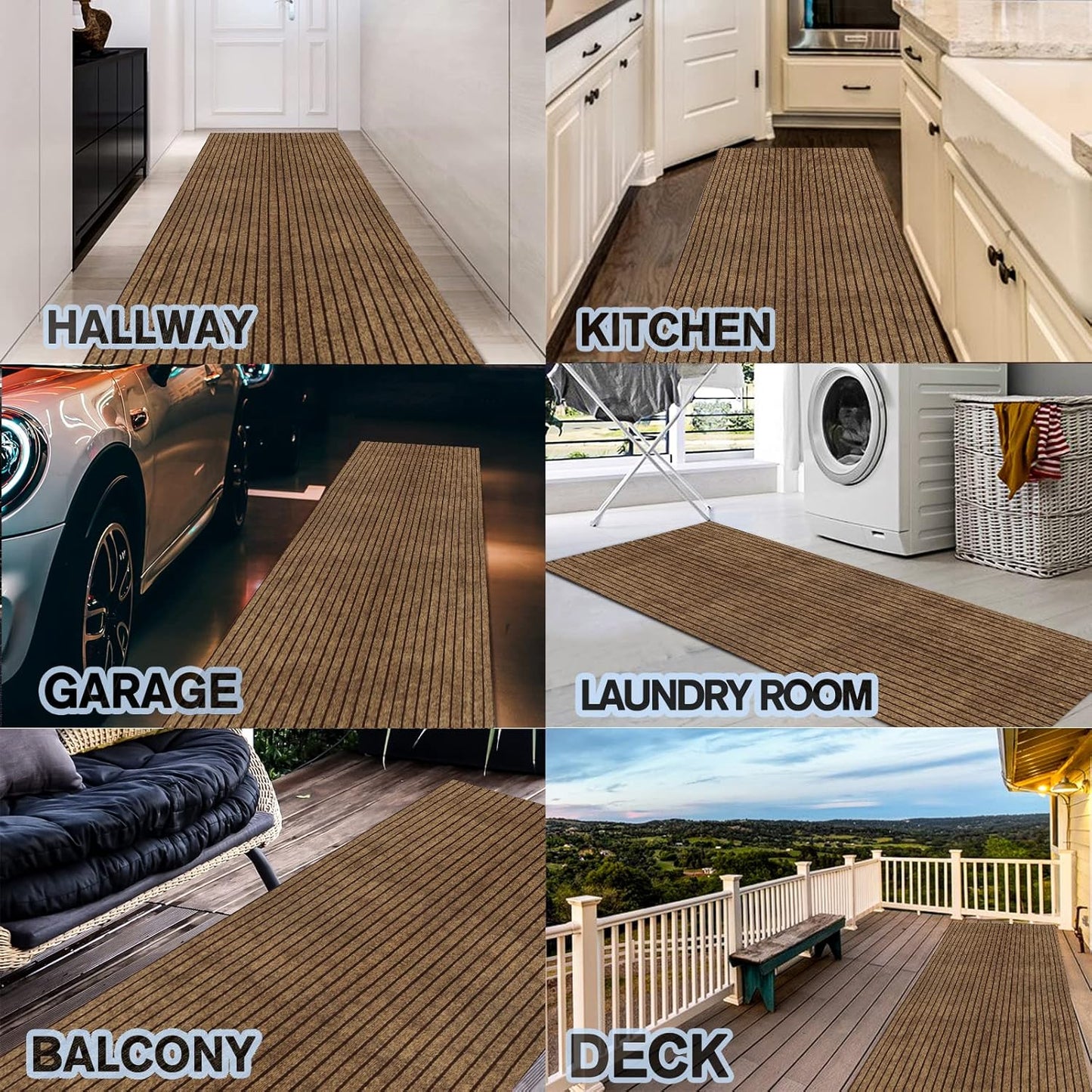 Custom Size Backed Non-Slip Area Rugs Runner, Easy Clean, Waterproof Runner Rugs for Hallway Entryway, Kitchen, Laundry, 4FT x 82FT, Brown Stripe