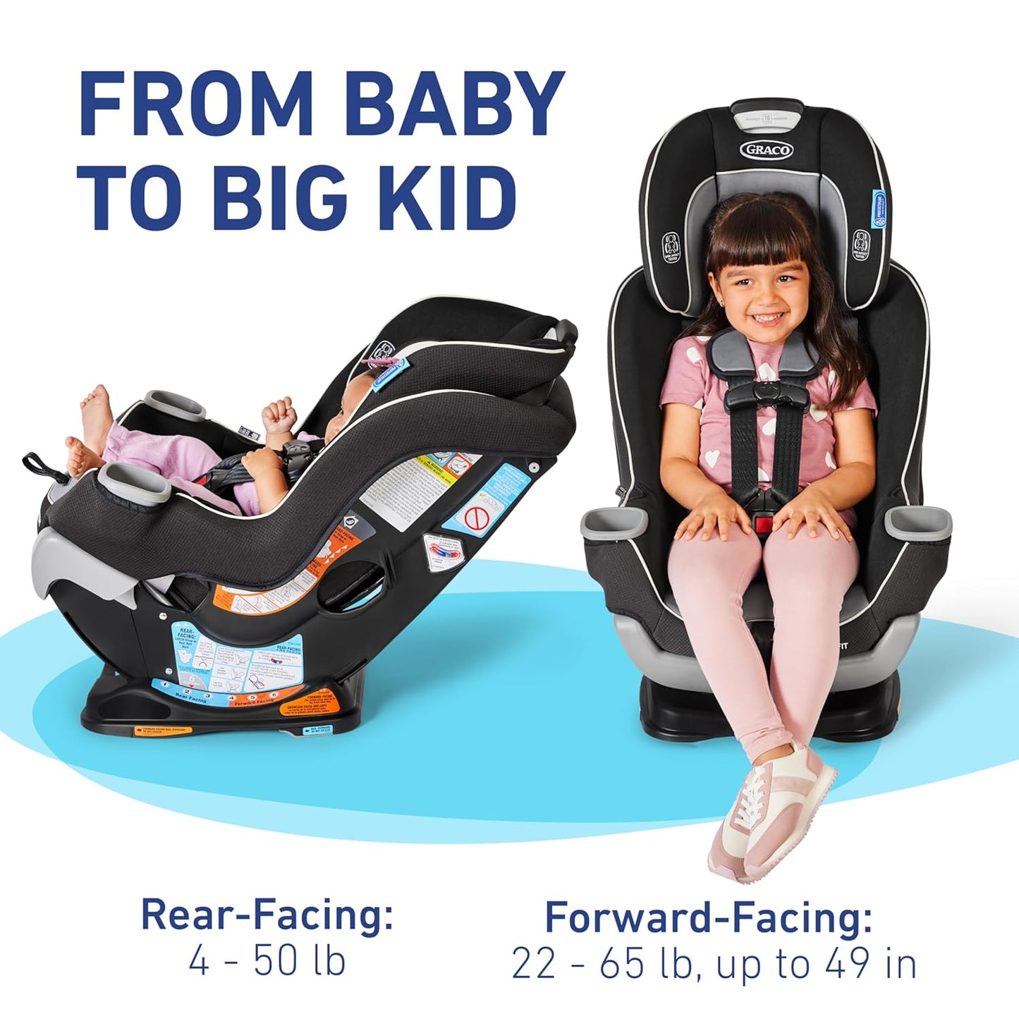 Graco Extend2Fit Convertible Baby Car Seat, Rear and Forward Facing, Adjustable Extension Panel for Extra Legroom, Gotham