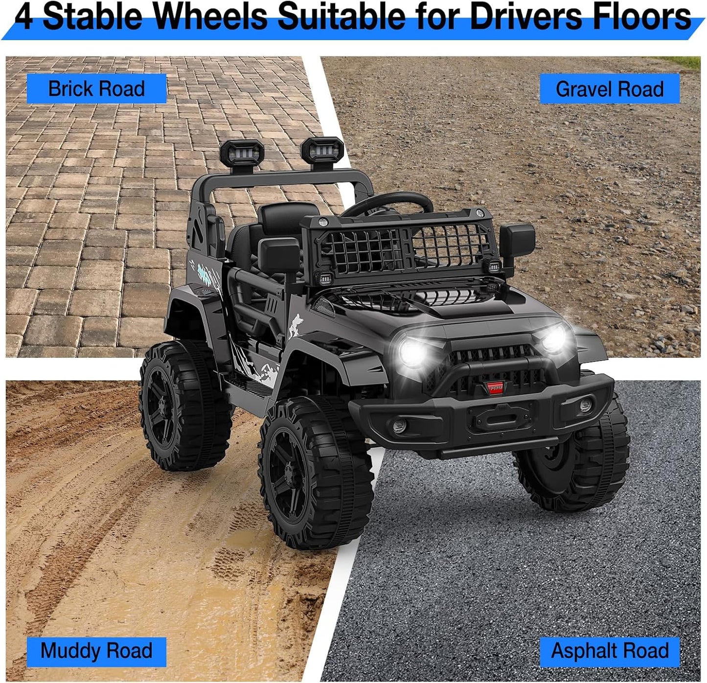 12V Kids Electric Ride On Truck Car w/Parent Remote Control, Spring Suspension, LED Lights & AUX Port | Outdoor Ride Toy for Boys Girls