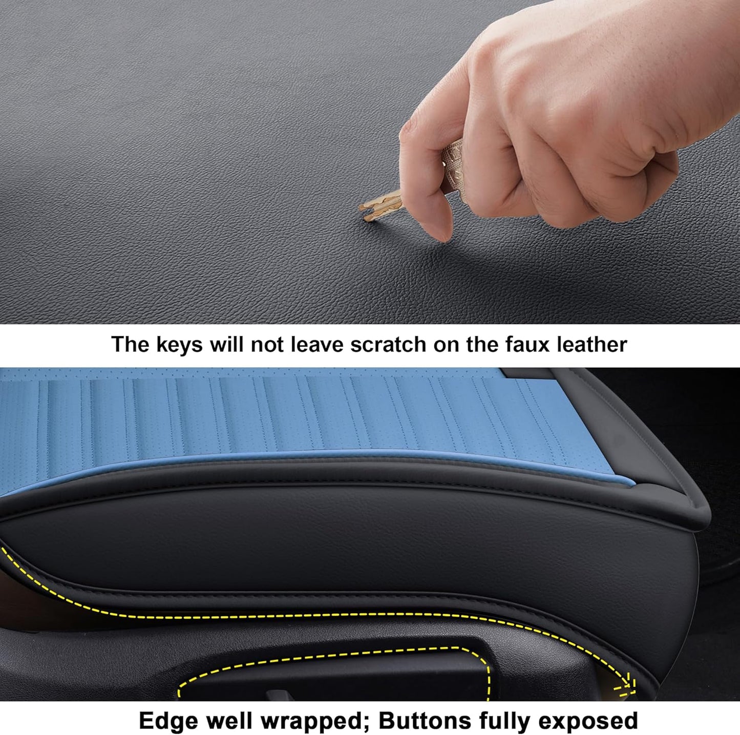 LINGVIDO Car Seat Covers, Breathable and Waterproof Faux Leather Automotive Seat Covers for Cars SUV Truck Sedan,Universal Anti-Slip Seat Cover with Backrest (Front Seat, Light Blue & Black)