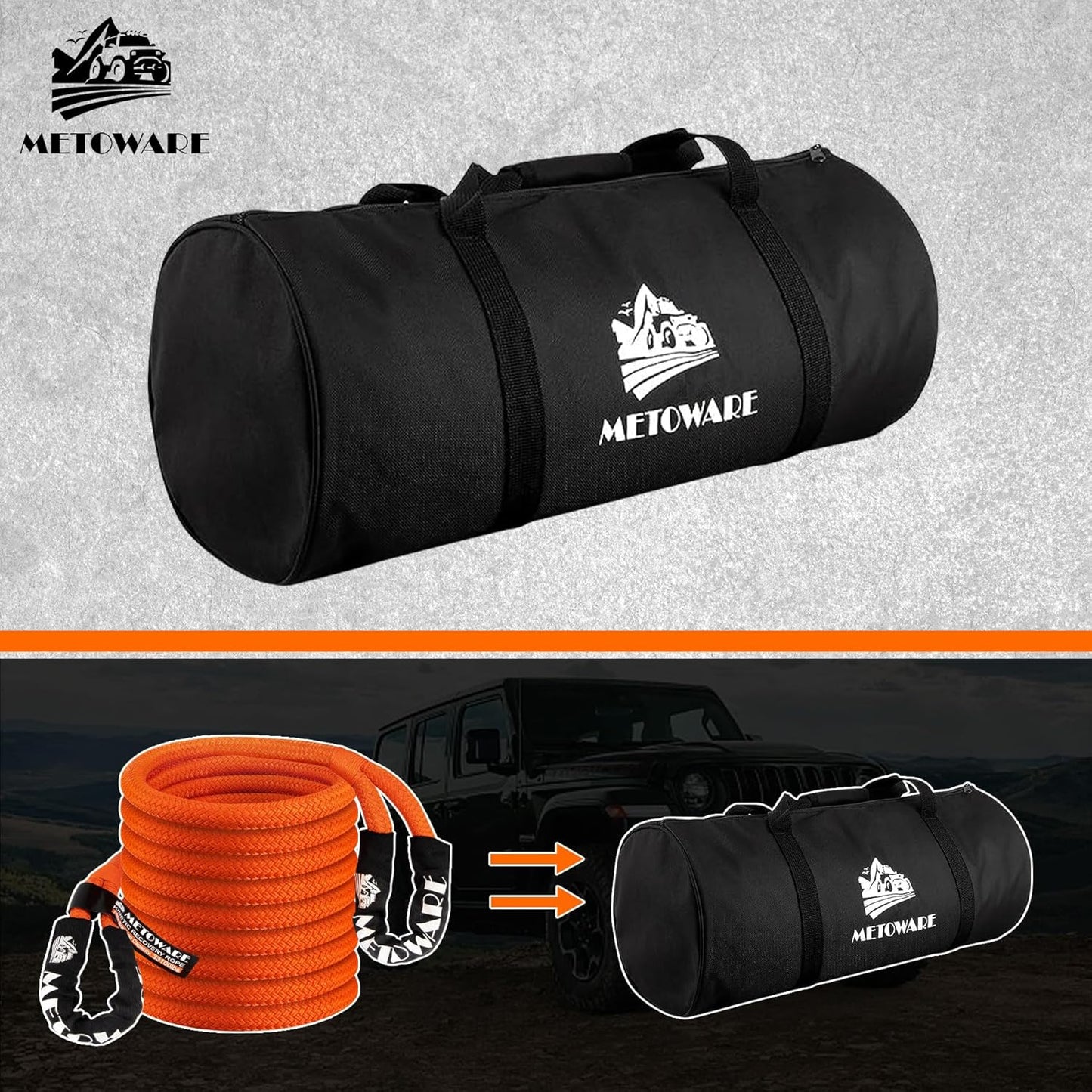 METOWARE Kinetic Recovery Rope (1’’ x 30ft) 35,000 LBS Heavy Duty Offroad Recovery for UTV, ATV, Truck, Car