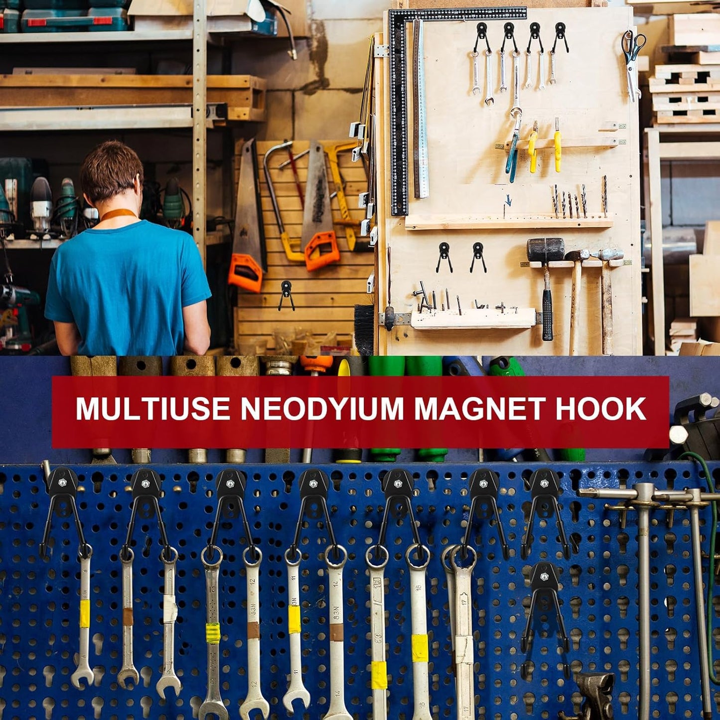 Landhoow Large Magnetic Hooks Heavy Duty Garage Magnet Hooks Strong Storage Utility Magnetic Hangers with Anti Slip Rubber Coating for Indoor and Outdoor Hanging(Black,22 Pcs)