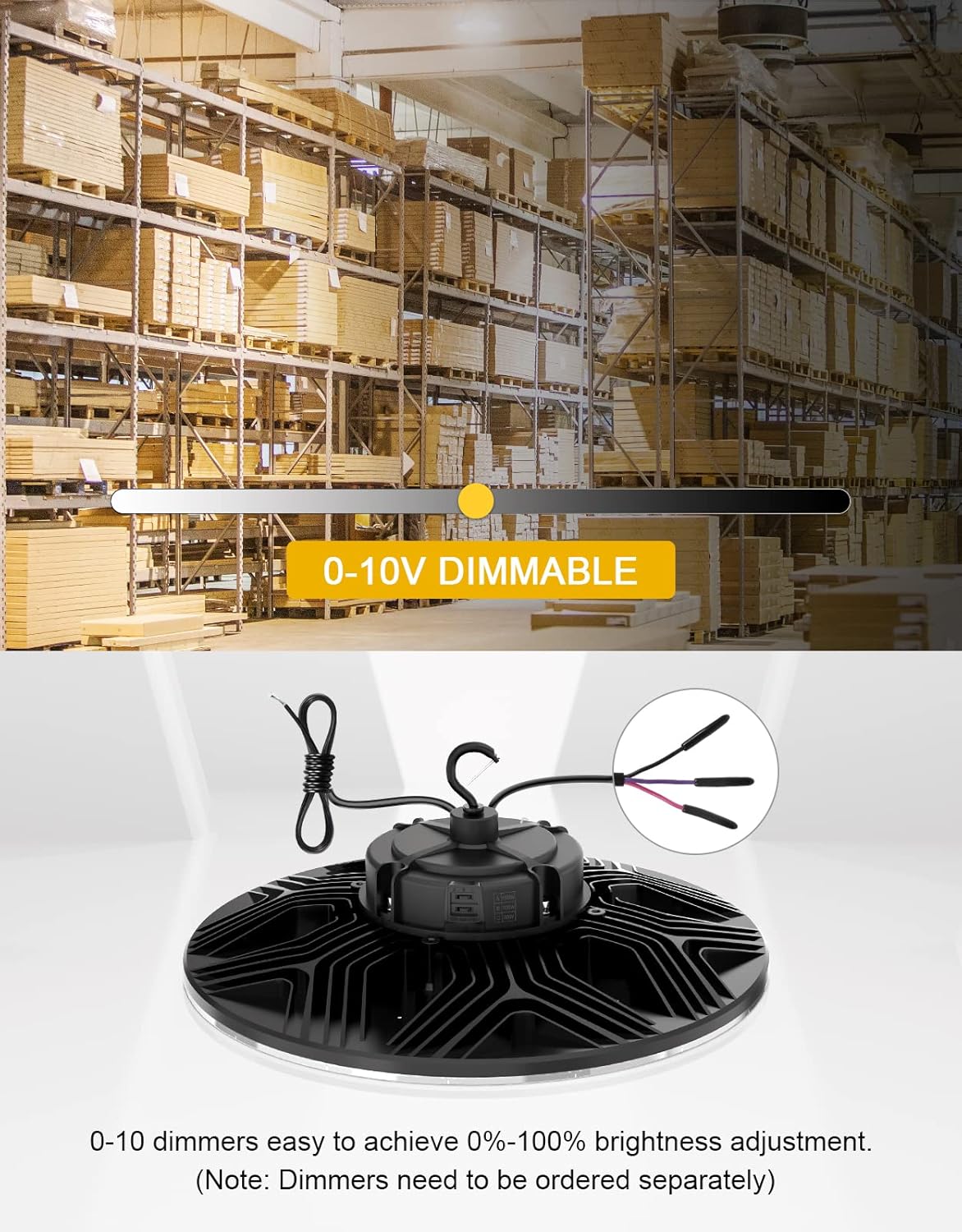 UFO LED High Bay Light, 150W/100W/80W Adjustable, 3000K/4000K/5000K, UL & DLC Listed 21000LM 0-10V Dimmable IP65 Waterproof High Bay Lights AC100-277V for Warehouse Factory(9 Pack)