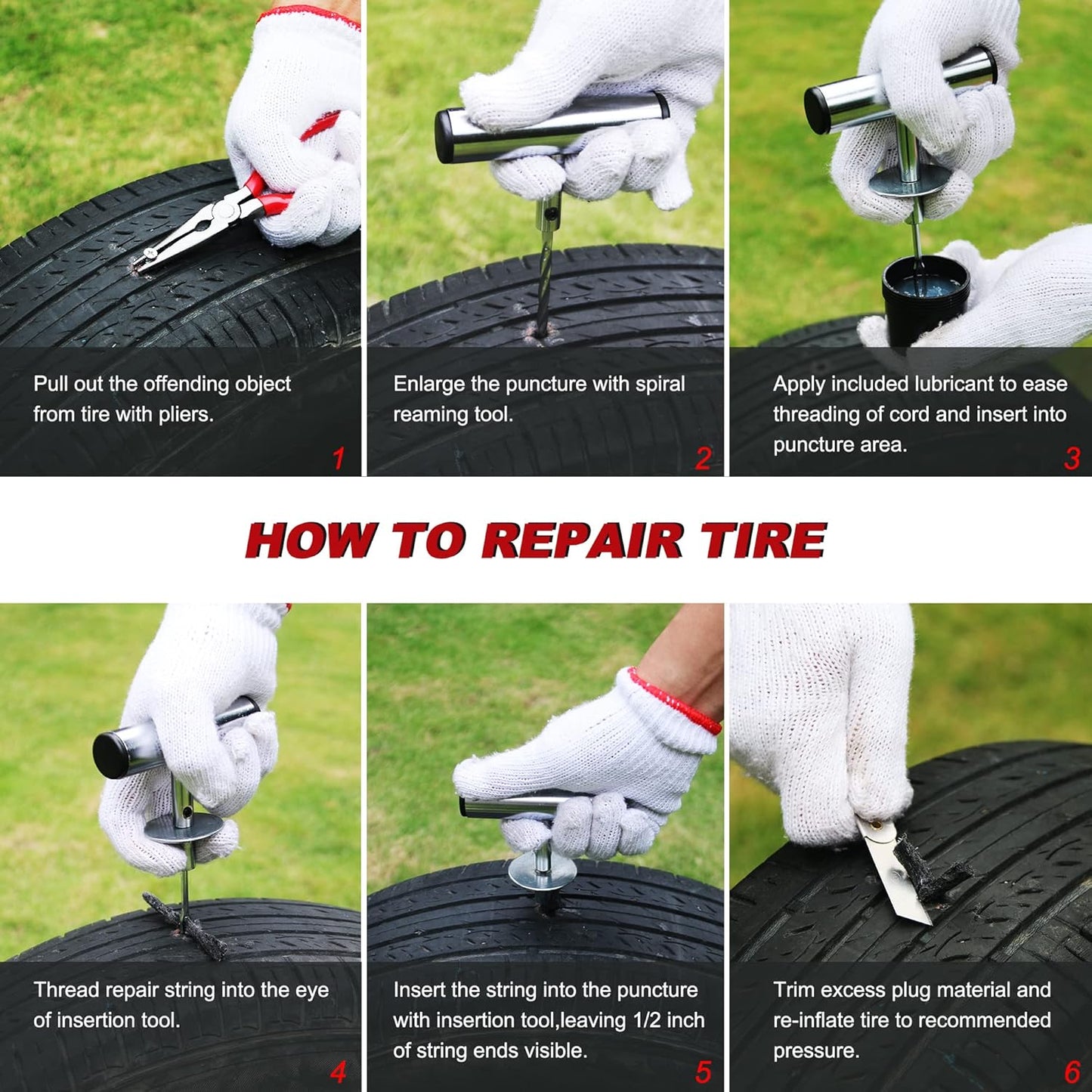 Heavy Duty Tire Repair Tools Kit - 57 PCS Set Truck Tool Box for Motorcycle, Car, ATV, Jeep, Truck, Tractor Flat Tire Plug Kit