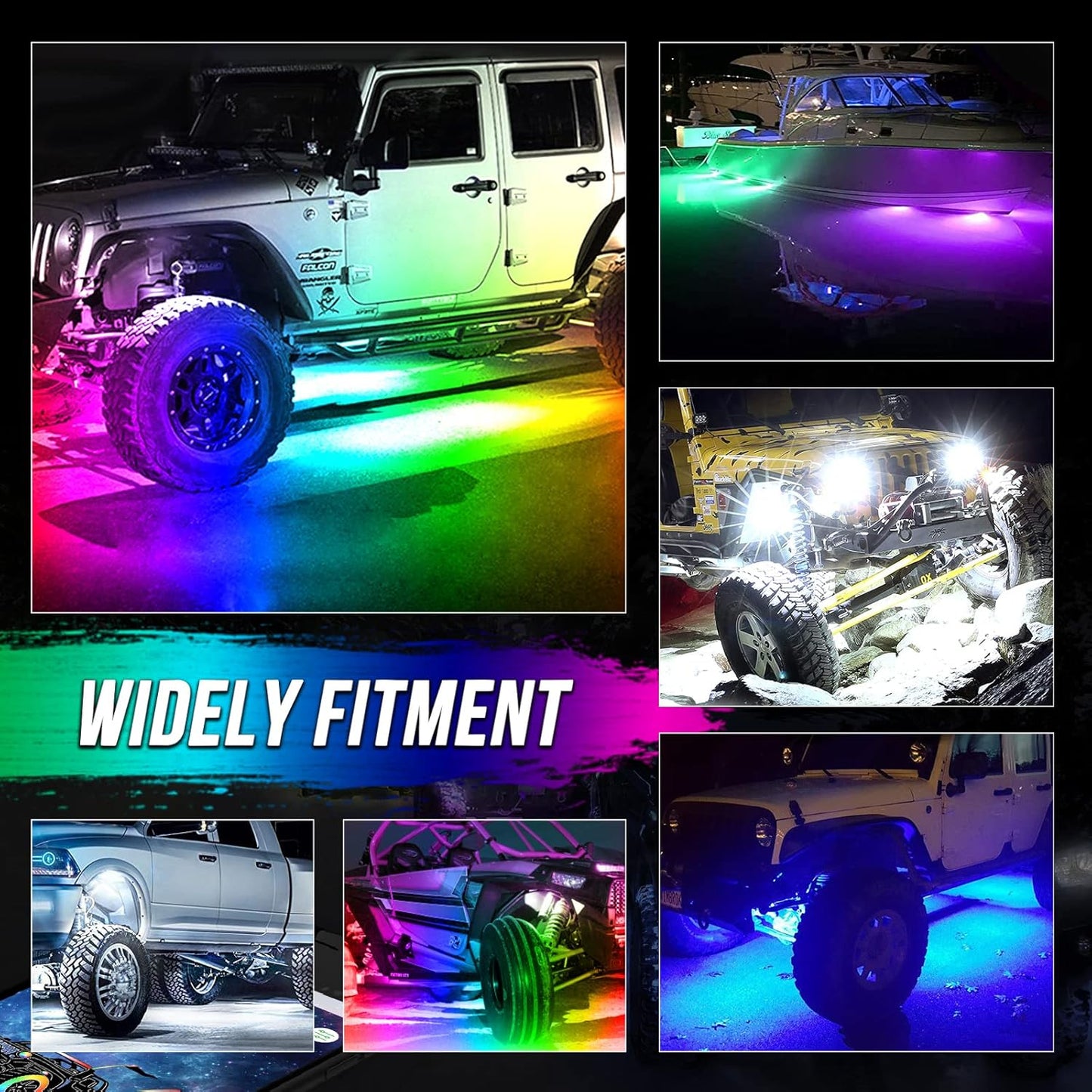 OPP ULITE Dream Chasing Color Led Rock Lights, 210° Luminous RGB & Pure White, Smartphone APP & RF Remote Control RGBW Underglow Interior Light for Jeep Truck SUV Car JK UTV ATV RZR Offroad Boat, 8Pod