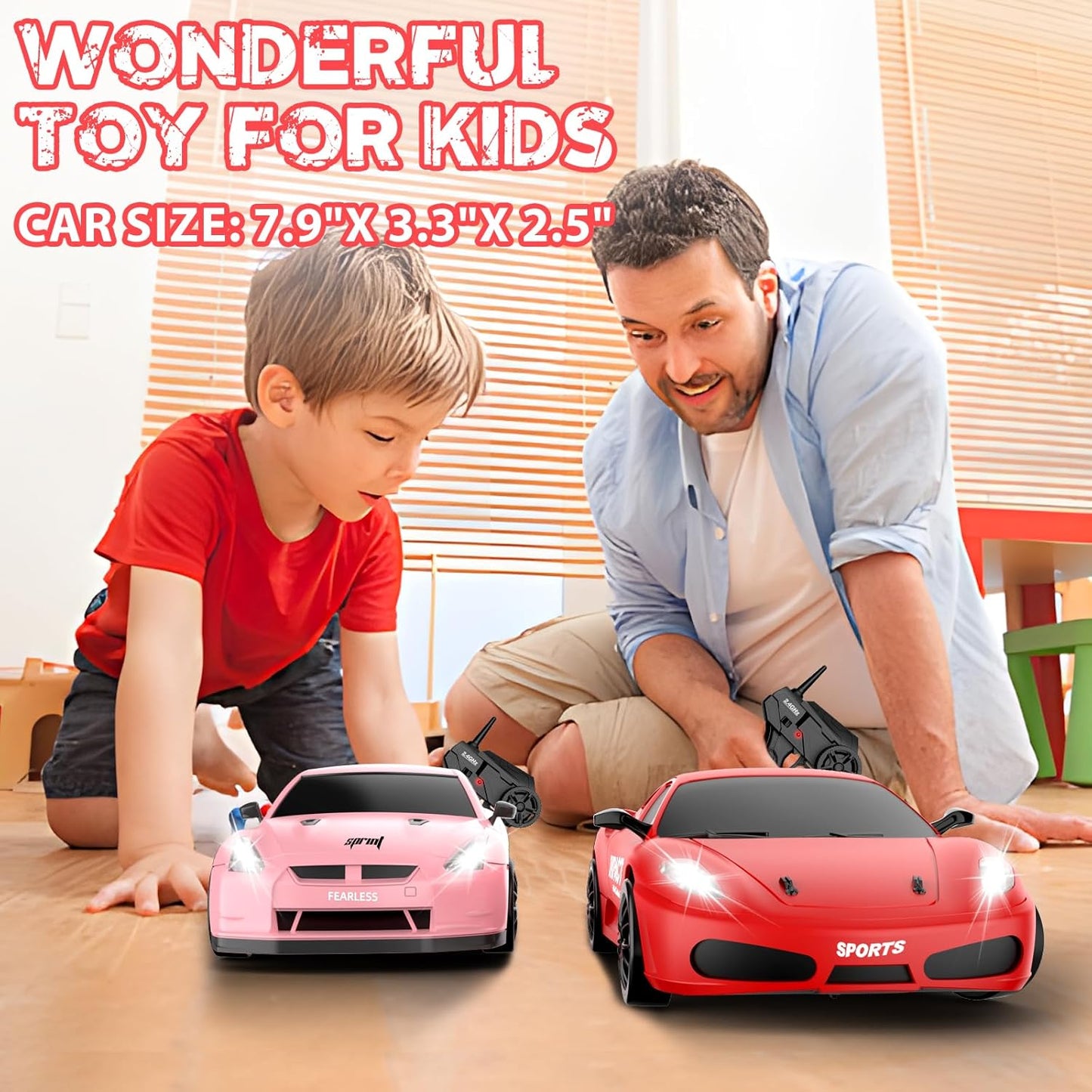 RC Drift Car, 2.4GHz Remote Control Cars 1/24 4WD High Speed Drift Car with LED Lights and Dritfing Tires Vehicle Racing Toy Cars for Boys Girls Adults Kids (Red)