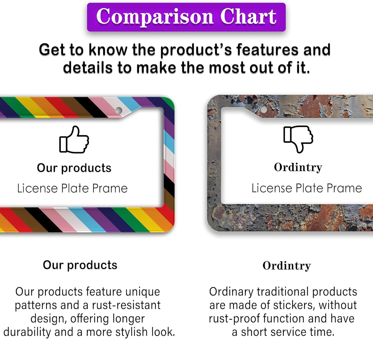 License Plate Frames Rainbow Front License Plate Bracket Rainbow Pride Flag Universal Aluminum Car Accessory 2 Pack with Screw Covers Set