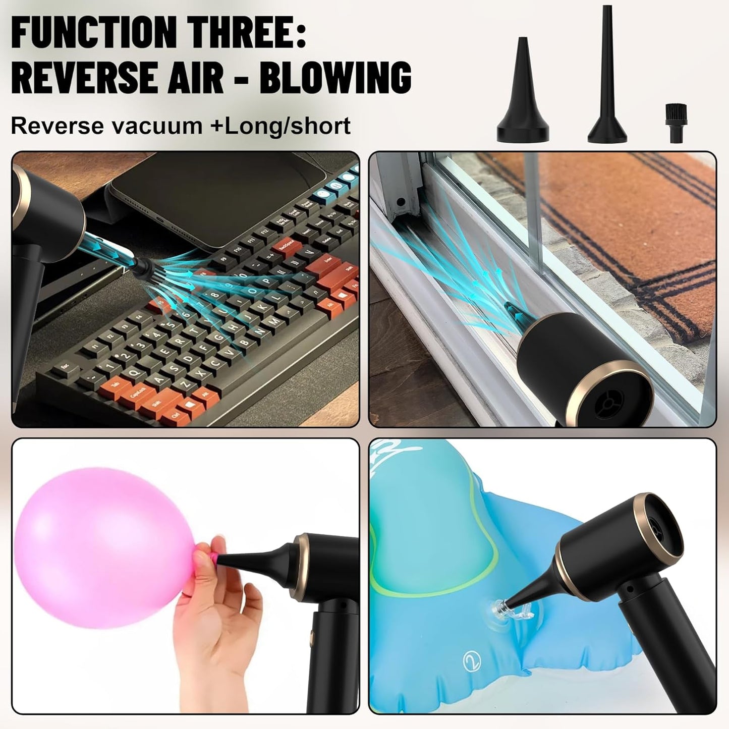 Handheld Car Vacuum Portable Cordless, 20000PA High Power 4 in 1 Vacuum Cleaner & Air Duster & Air Blower with 4000mAh Brushless Motor and Multi-Nozzles for Car (Black)