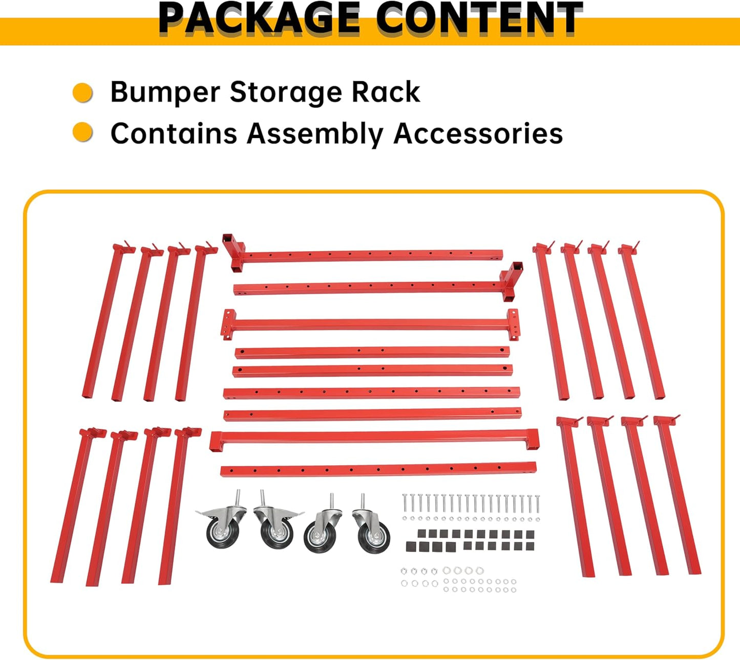 KUAFU Mobile Bumper Storage Rack w/Adjustable Shelving Auto Body Parts Management Storage Rack Standing Shelf Red Double-Sided